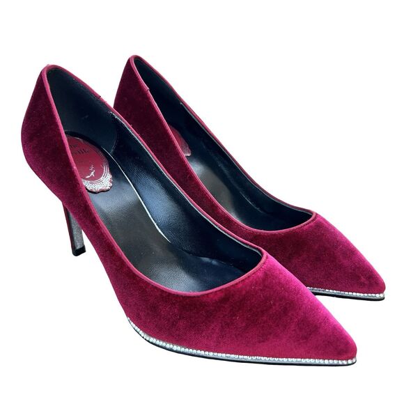 Rene Caovilla Shoes - Rene Caovilla Velvet Strass Crystal Point-Toe Pump Women's Red Heel Size 5.5